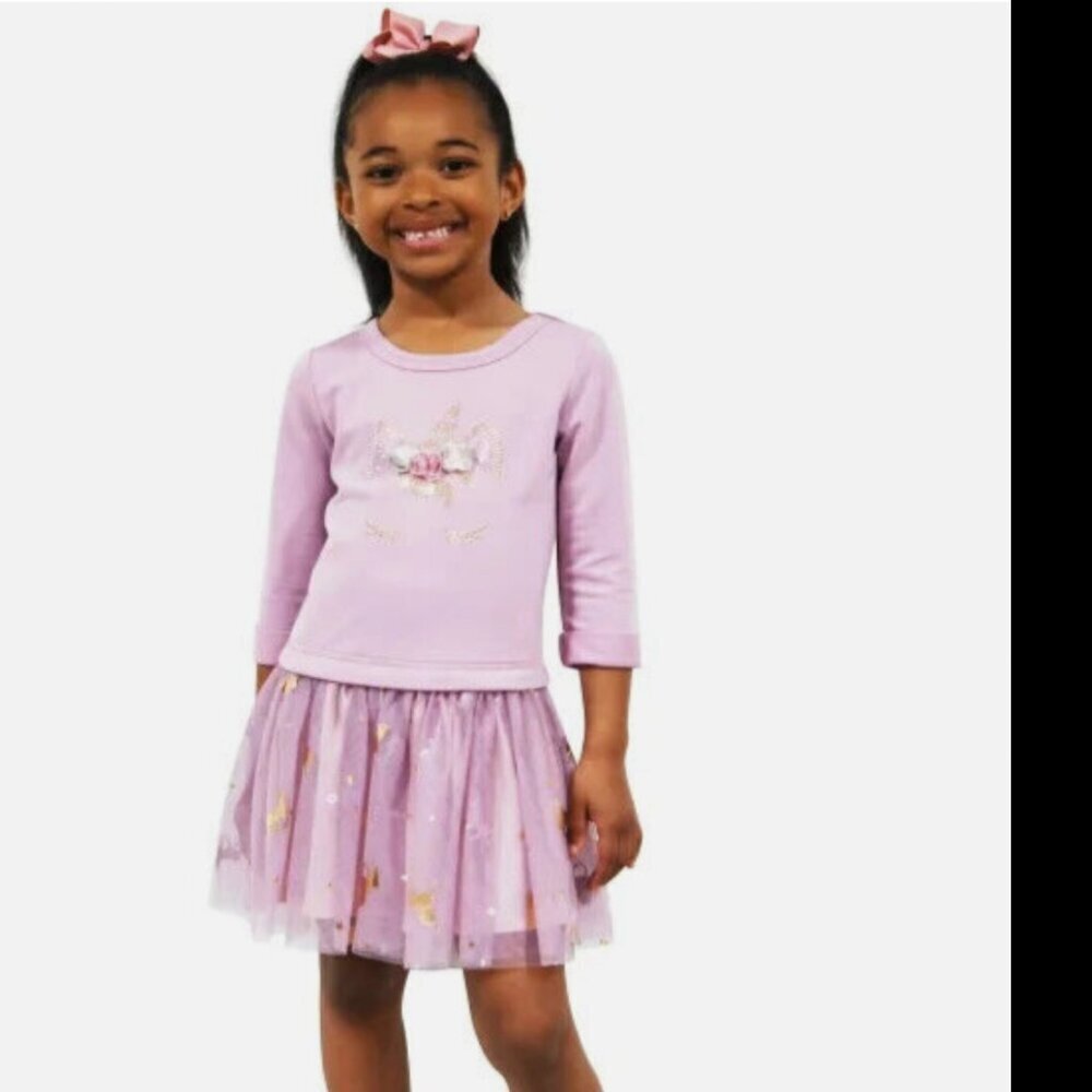 Zunie Girls' Long Sleeve Drop waist Tutu Dress, Purple NWT